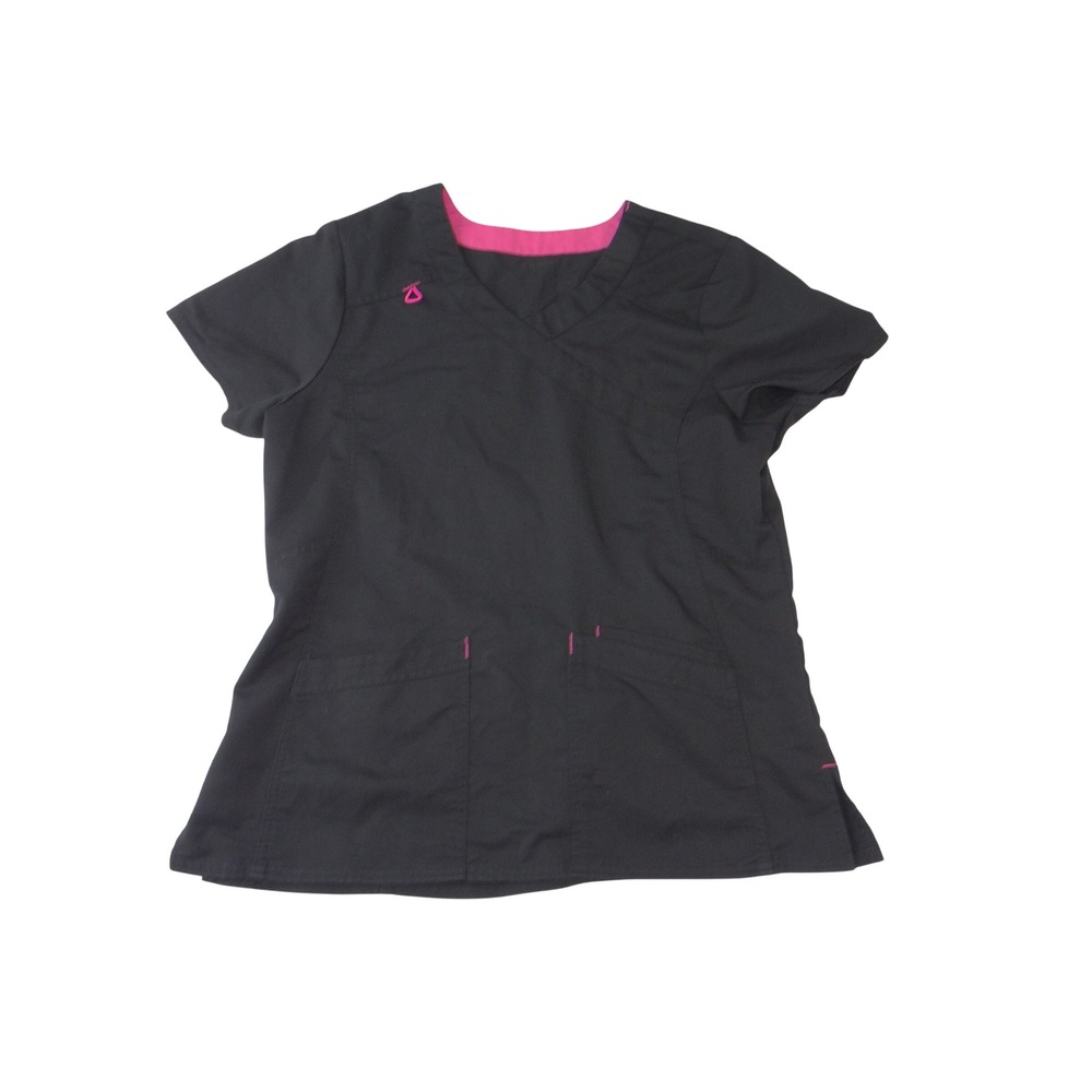 Scrubstar Womens Black Pink V-Neck Short Sleeve Medical Scrub Top Medium 3833